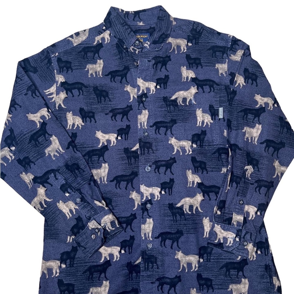 woolrich wolf pattern fleeced button up